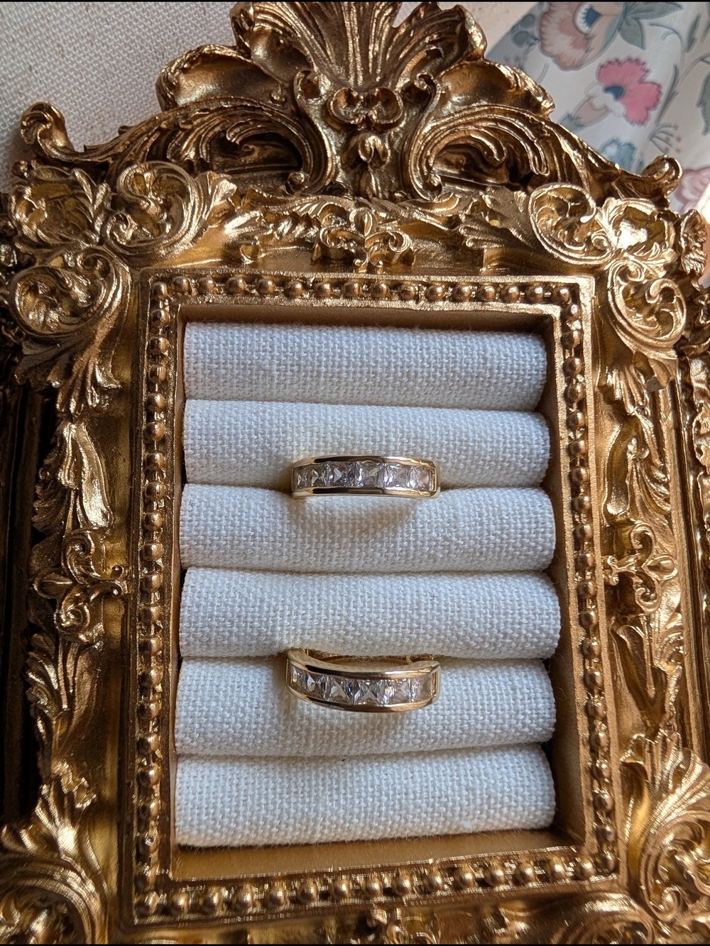 Gold Hoop Earrings - Gold Tone Huggie Hoop Earrings with Inlaid Cubic Zirconia - Picture 6 of 16